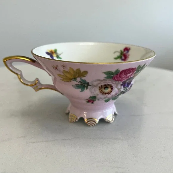 Vtg Mitterteich Bavaria Germany Pink Floral Tea Cup Saucer Gold Trim Shabby Chic - Picture 10 of 16